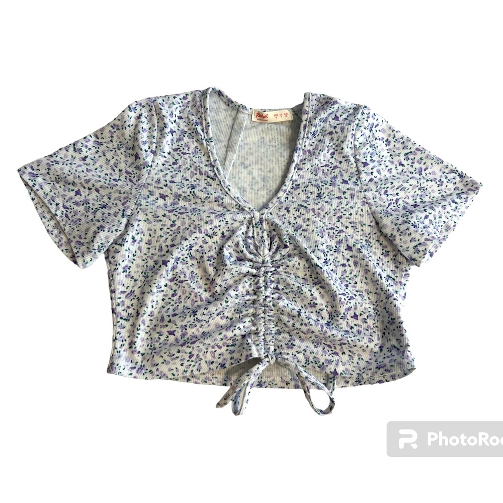 Purple Floral ROMWE Cinch Crop Top size S
